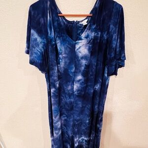 Plus Soft Material Blue Tie-Dye Flowy Free People Style Paintsuit